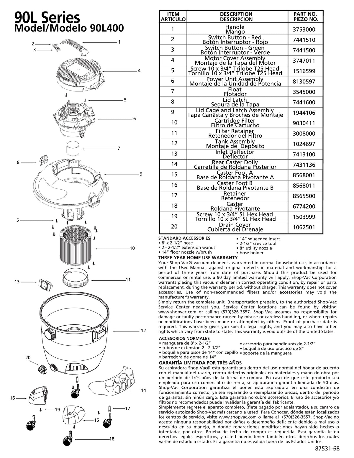 Shop Vac Parts List For 90L400 Models 10 Gallon Blue Gray Vac W R shop-vac-parts-list-for-90l400-models-10-gallon-blue-gray-vac-w-r