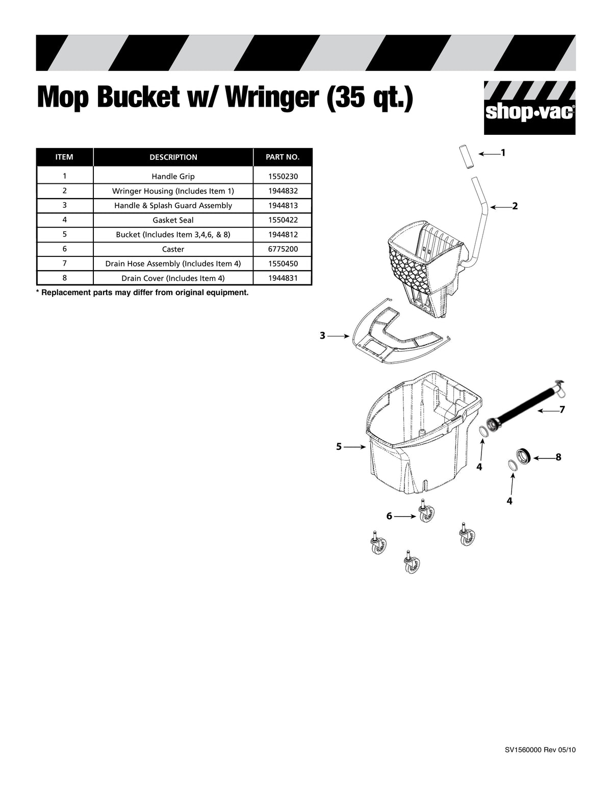 ShopVac Parts List for Floor Master Mop Bucket ShopVac Store