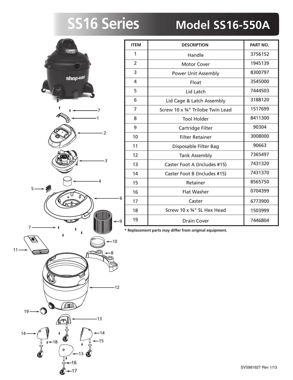 SS16-550A 16-Gal Vac Parts List | Shop-Vac | Shop-Vac Store