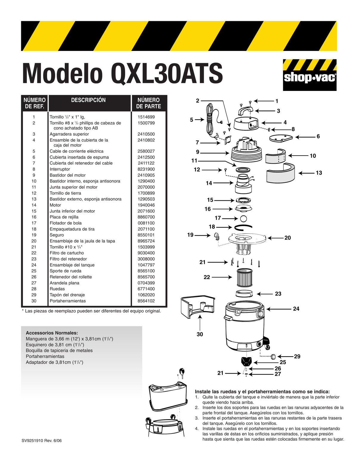 カタワックページ QXL30ATS 12-Gal Industrial Vac, Basket Dolly, Basket Parts List