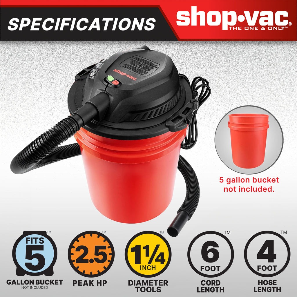 Shop-Vac Bucket MAX 2.5 Peak HP Wet/Dry Vacuum