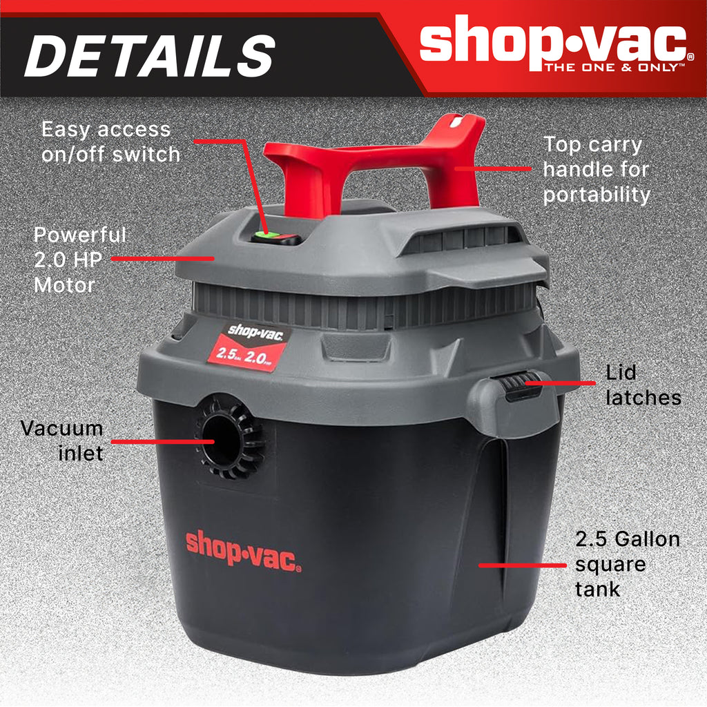 Shop-Vac® 2.5 Gallon 2.0 Peak HP Square Wet/Dry Vacuum