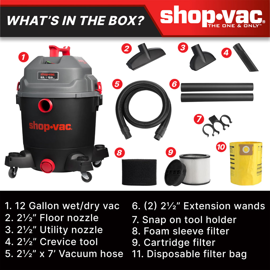 Shop-Vac® Ultra Quiet 12 Gallon 4.5 Peak HP Wet/Dry Vacuum