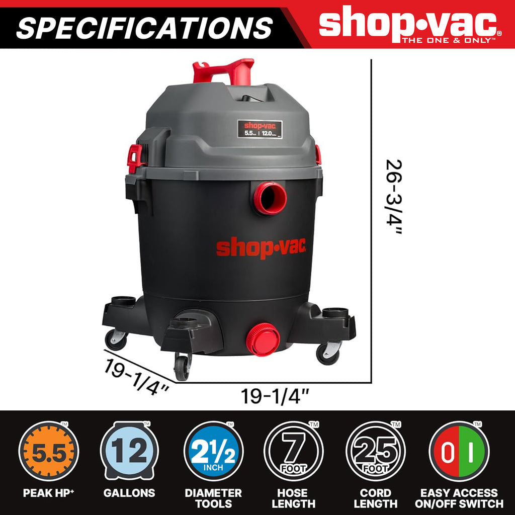 Shop-Vac® Ultra Quiet 12 Gallon 4.5 Peak HP Wet/Dry Vacuum