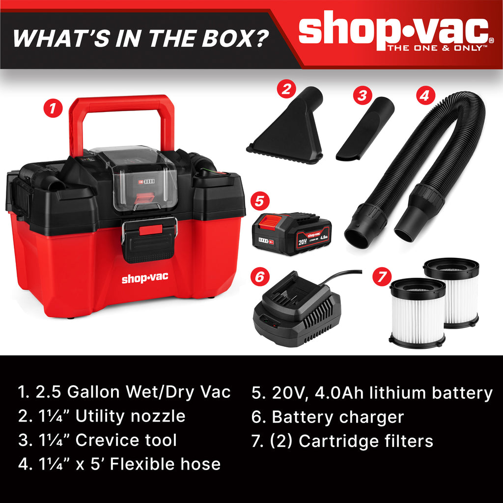 Shop-Vac 20V 2.5 Gallon Cordless Wet/Dry Vacuum