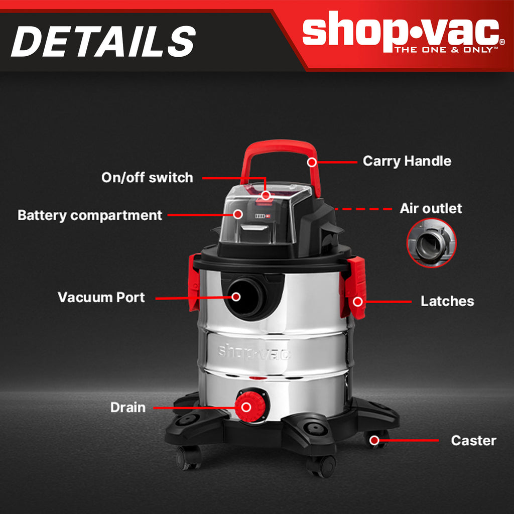 Shop-Vac® 5 Gallon 4.7 Peak HP Stainless Steel Cordless Wet/Dry Vacuum