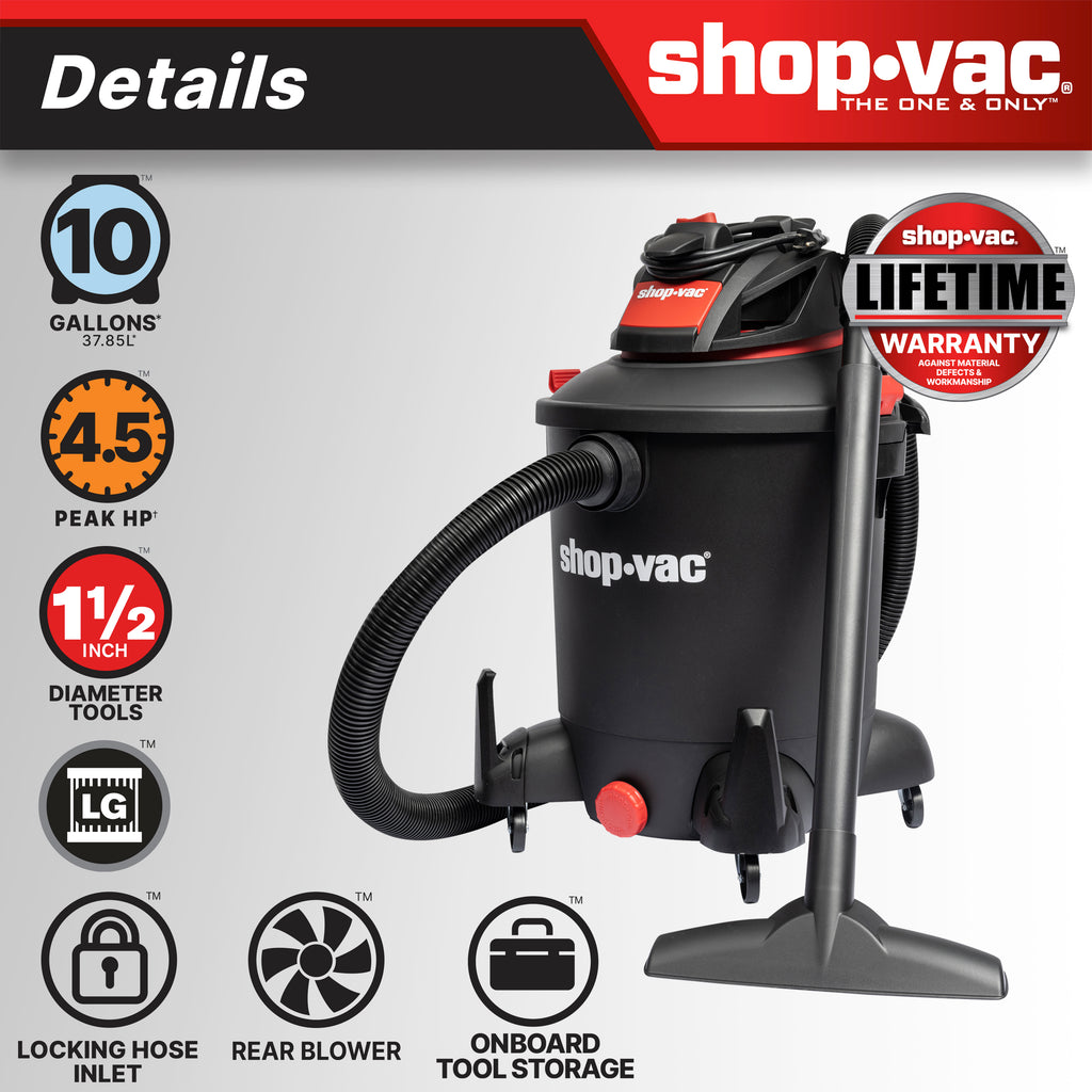 The Shop-Vac® 10-Gallon* 4.5 Peak HP** Wet/Dry Vacuum