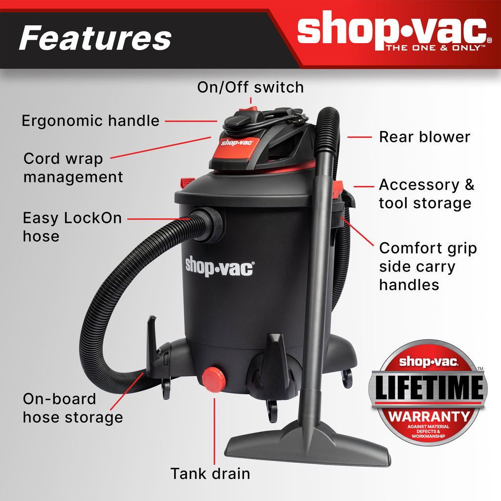 The Shop-Vac® 10-Gallon* 4.5 Peak HP** Wet/Dry Vacuum
