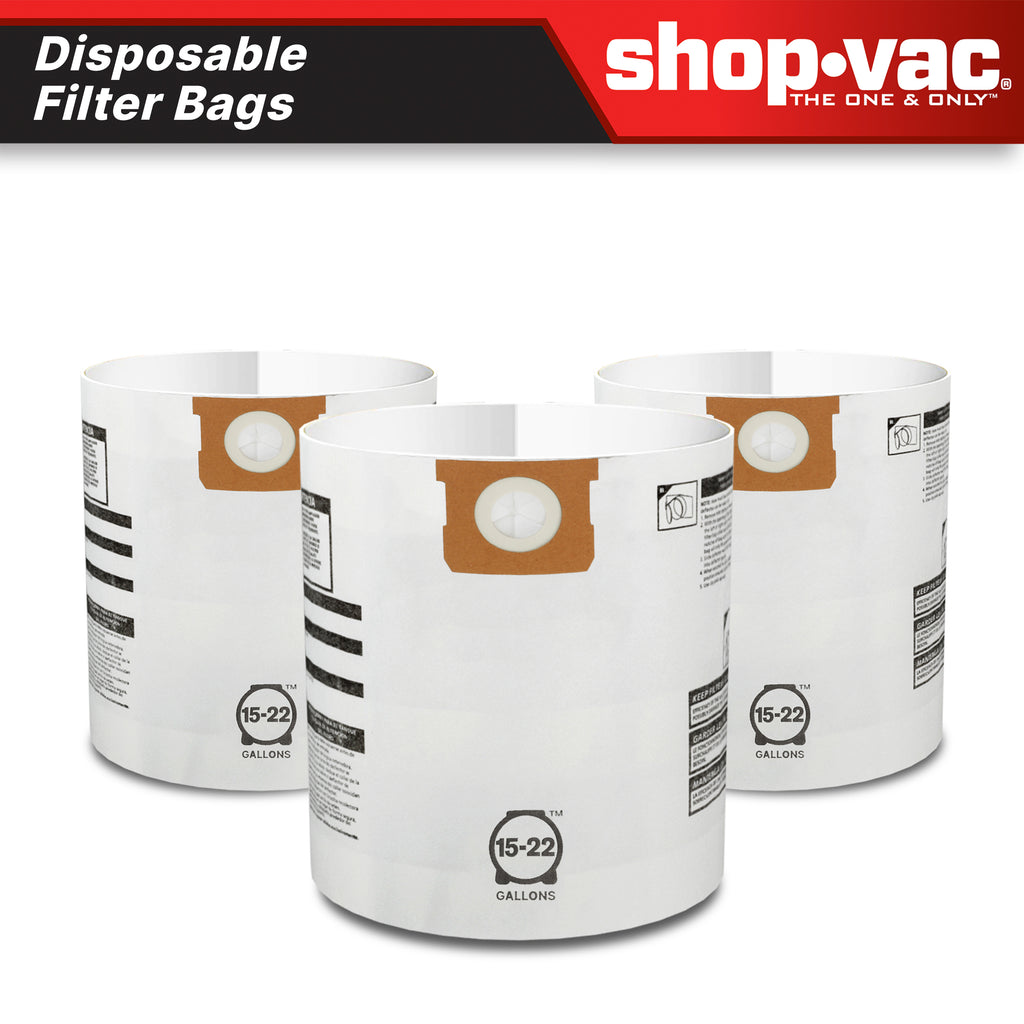 Type G - Shop-Vac® 15-22 Gallon* Disposable Filter Bags (3 Pack