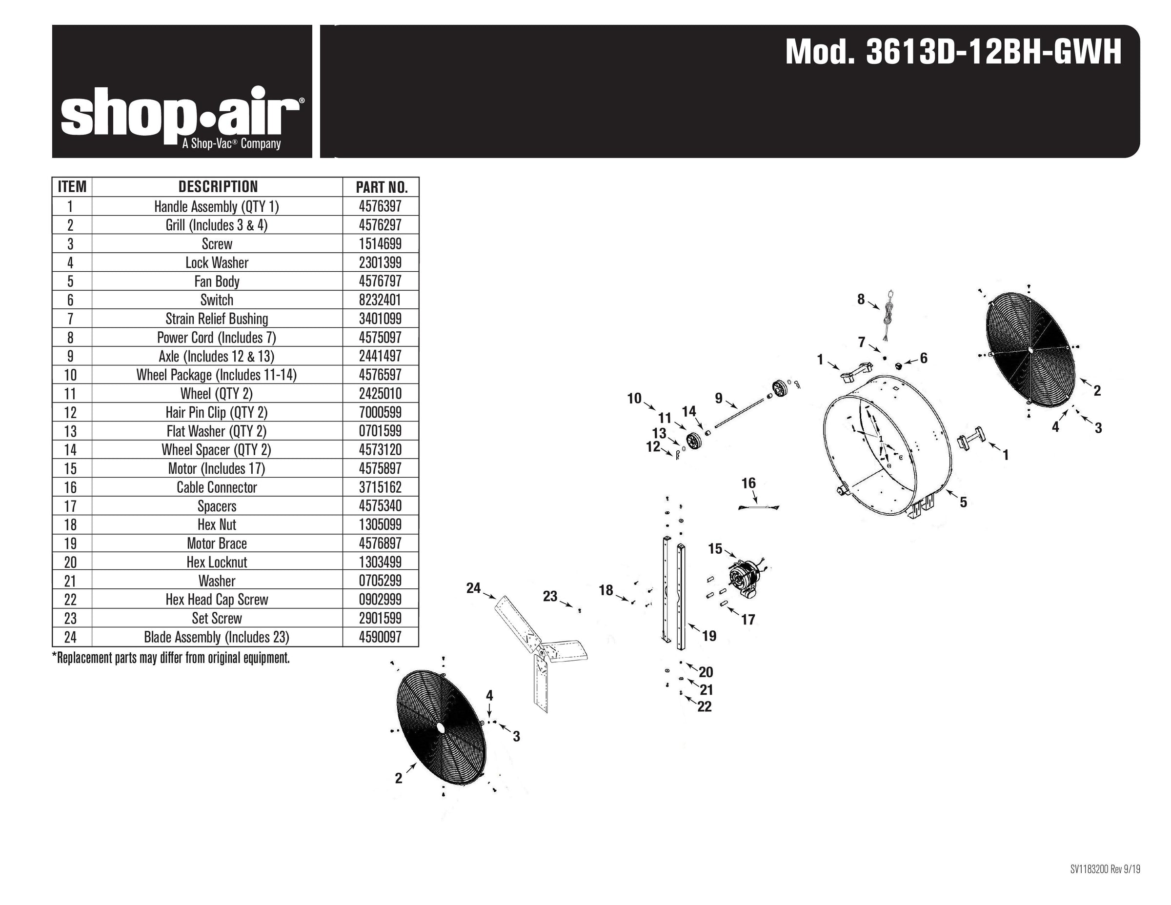 Shop-Vac Parts List for 3613D-12BH Models (Shop-Air 36 Inch Direct