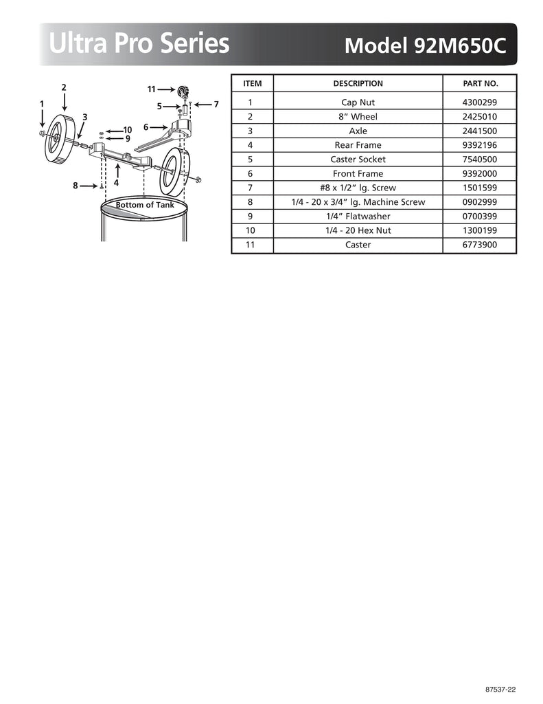 Shop-Vac Parts List for 92M650C Models (10 Gallon* Black / Stainless Steel Vac)