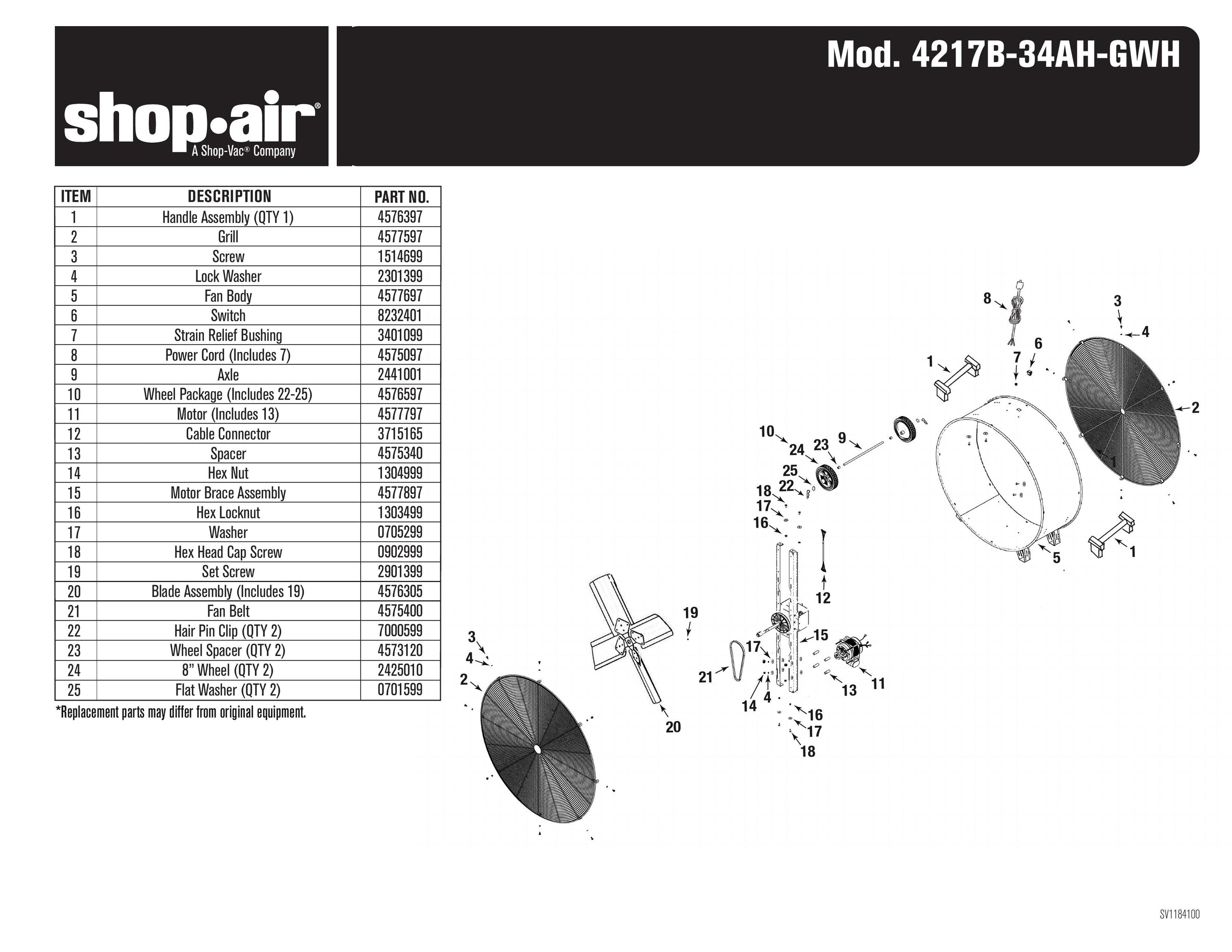 4217B-34AH 42-In Galvanized Drum Fan, Belt Drive Parts List | Shop