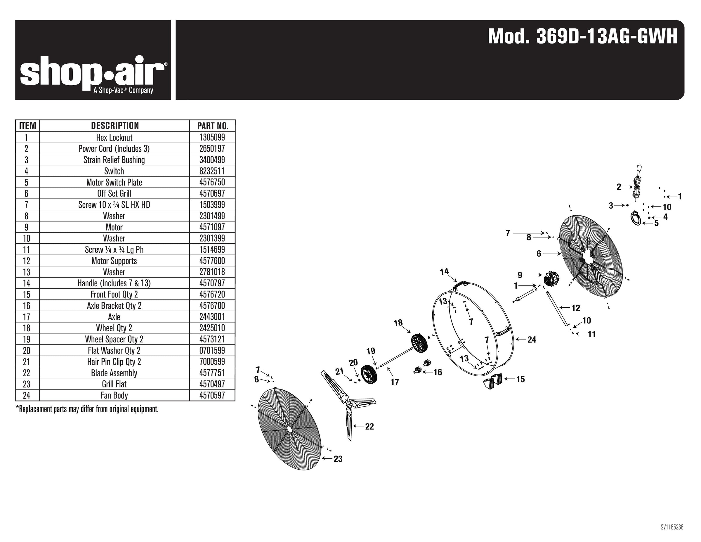 Shop-Vac Parts List for 369D-13AG- Models (Shop-Air 36 Inch Direct