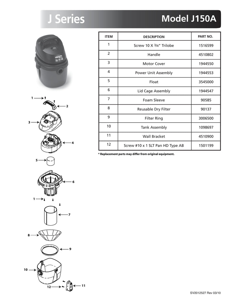 ShopVac Parts List For 2E200 Models (1 Gallon* HangUp, 52 OFF