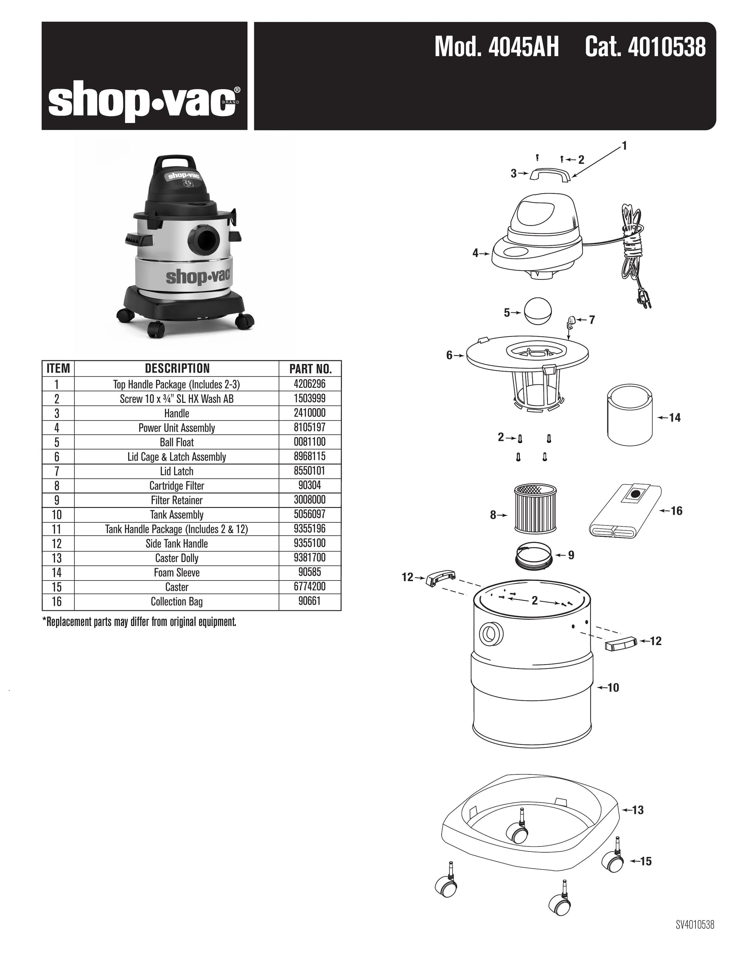 kiruakirua　0605 Shop-Vac Parts List for 4045AH Models (Shop-Vac 5 Gallon