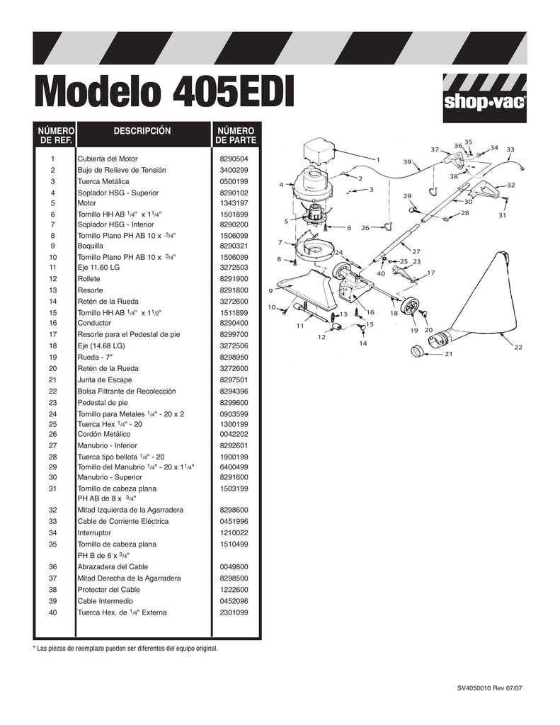 Shop-Vac Parts List for 2010A Models (1X1® Vac)
