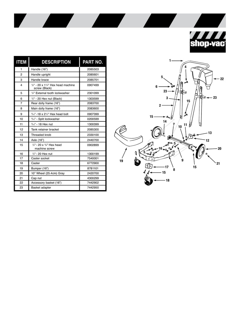 Shop-Vac Parts List for 24L2S400 Models (14 Gallon* Yellow / Black Industrial Vac)