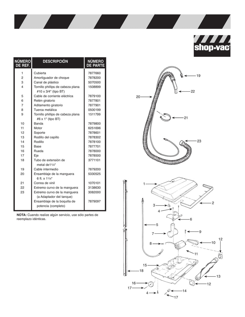 Shop-Vac Parts List for QL20ATSP Models (6 Gallon* Yellow / Black Industrial Vac)