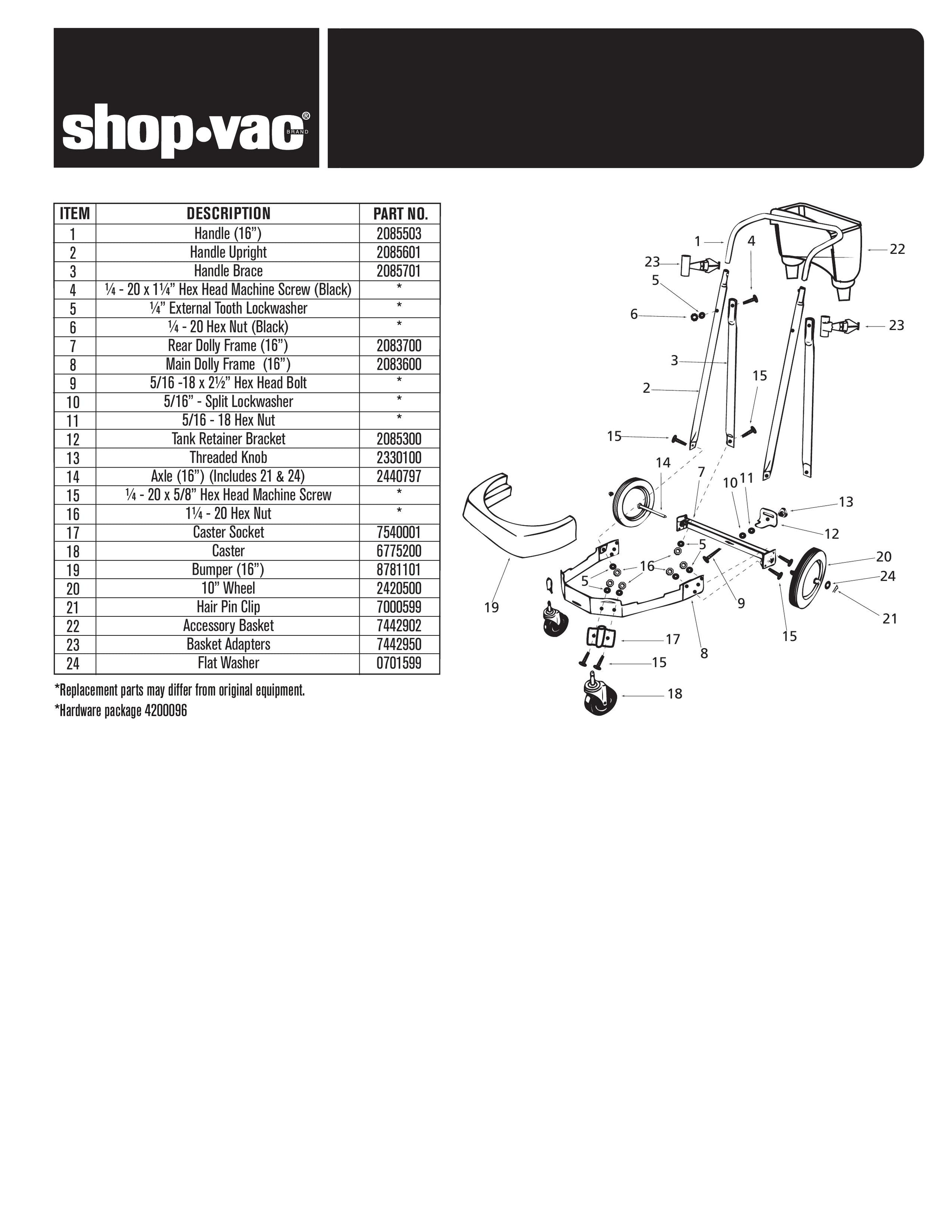 Shop-Vac Parts List for 92L2S300M Models (Shop-Vac 20 Gallon* 3.0