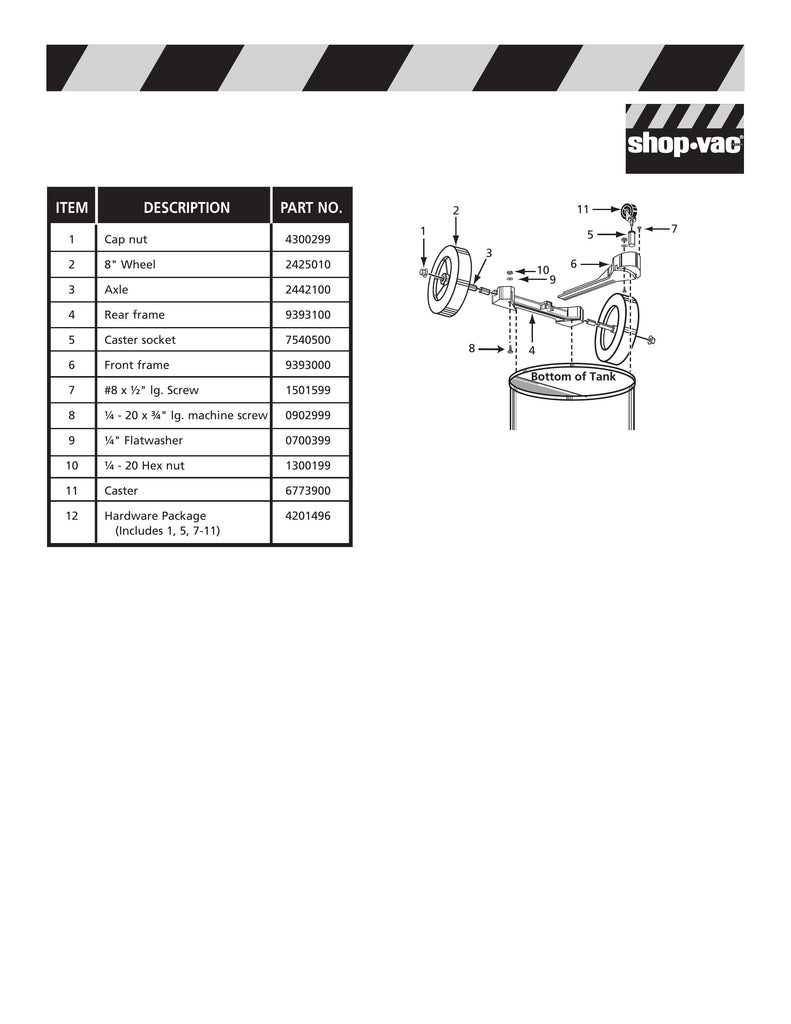 Shop-Vac Parts List for 92L2S250 Models (20 Gallon* Black / Yellow Industrial Vac)